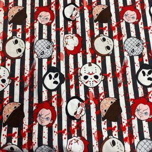Horror Movie Icons Stripe Splatter 43" x 48" Stretch Cotton Lycra Sewing Fabric